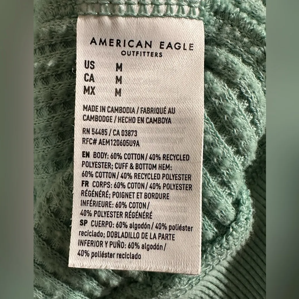 American Eagle AE Big Hug V-Neck Waffle Sweatshirt mint green oversized Medium - Image 5