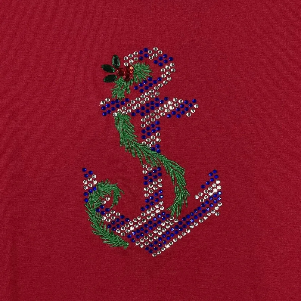 Karen Scott X-Large Top Holiday Anchor Festive Christmas 3/4 Sleeve Stretch New - Image 3