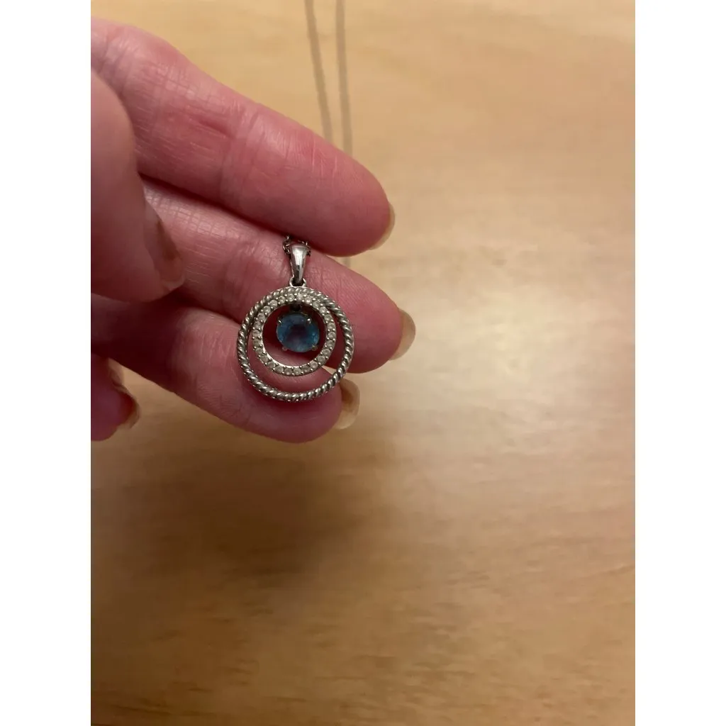 New Women’s Silver with Blue Rhinestone Birthstone Circle Pendant Necklace - Image 3
