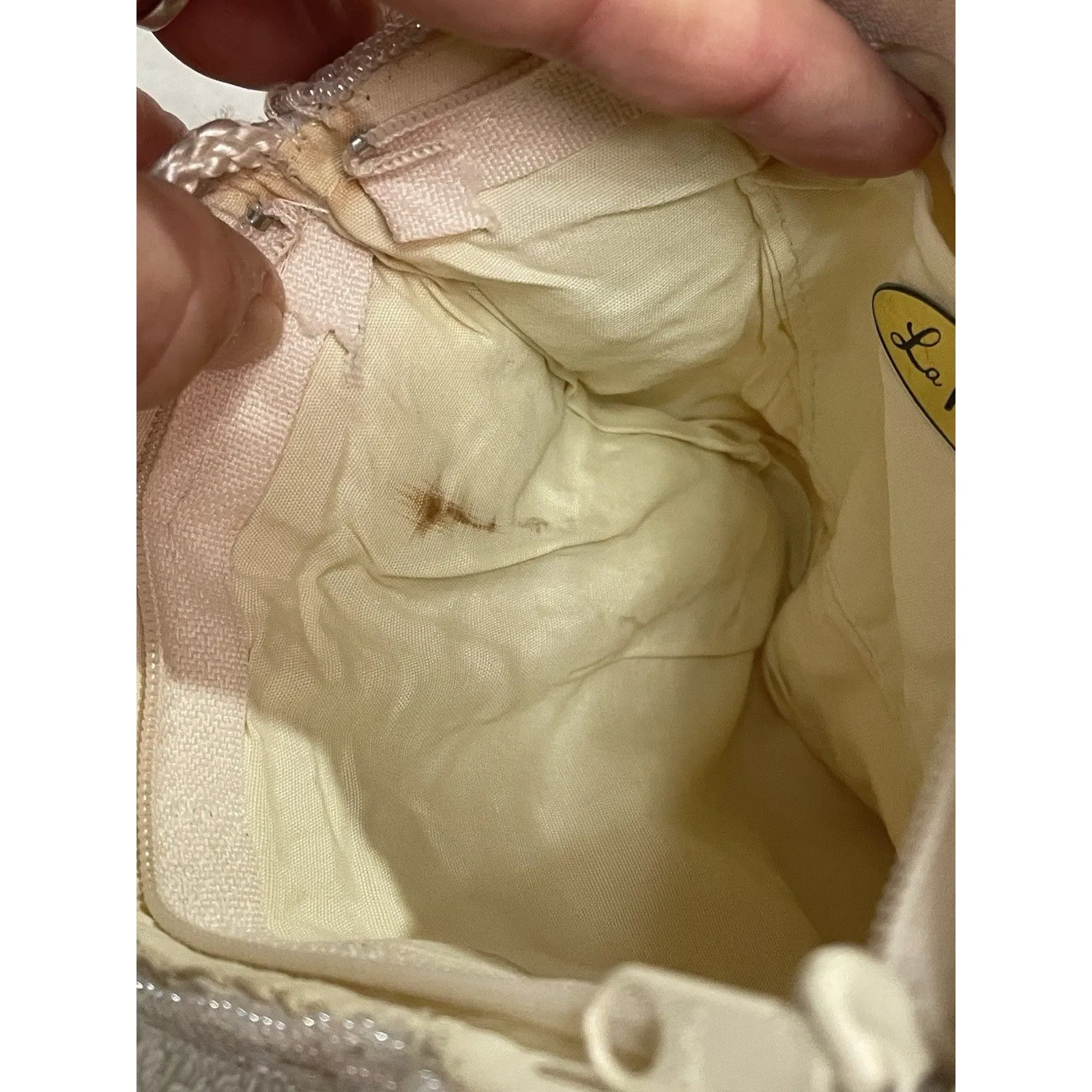 Vintage LA REGALE LTD Cream Ivory Fancy Sequin Beaded Handmade Evening Bag Macau - Image 5