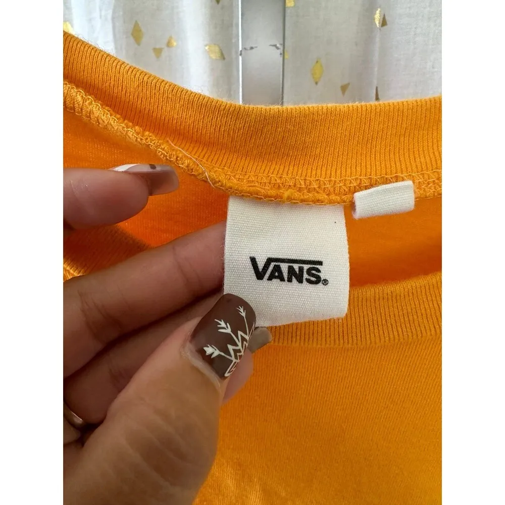 VANS Women's 100% Cotton Yellow Checkered Cropped Mango Mojito Tee T-Shirt XS - Image 5