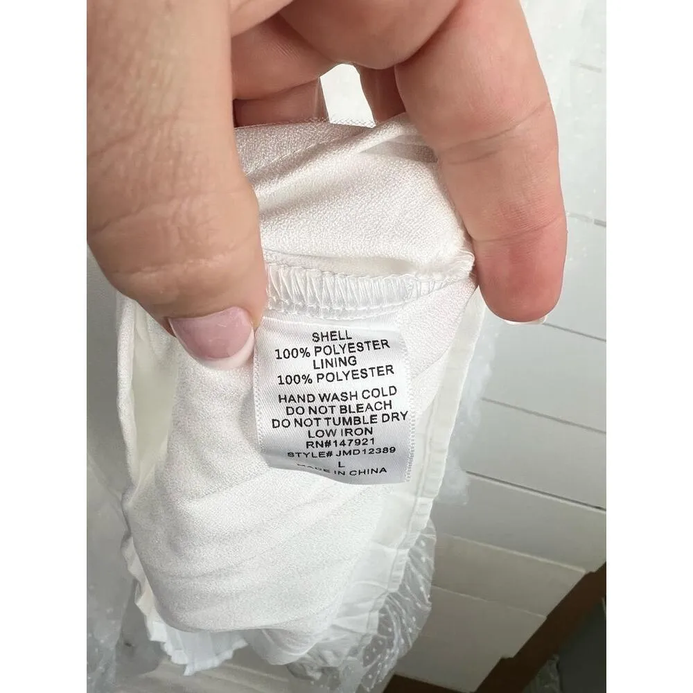 JUST ME White Lace Sleeveless Deep V-Neck Tiered Midi Dress Size L Open Back - Image 10