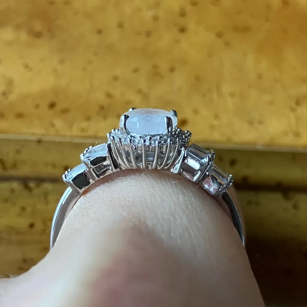 Natural Rainbow Moonstone Sterling Silver Ring Size 8 - Image 2