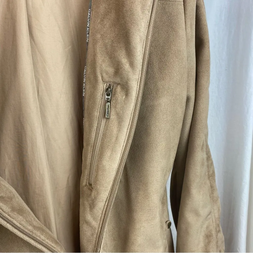 Calvin Klein Tan Suede Leather Long Sleeve Coat S - Image 3