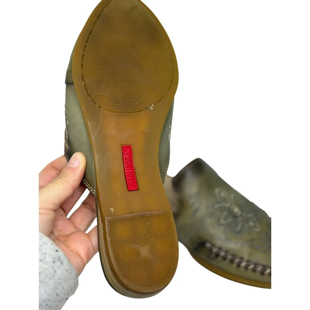 Pikolinos Relax Leather Casual Flat Comfort Sandals Women Size 37 PREOWNED Green - Image 5