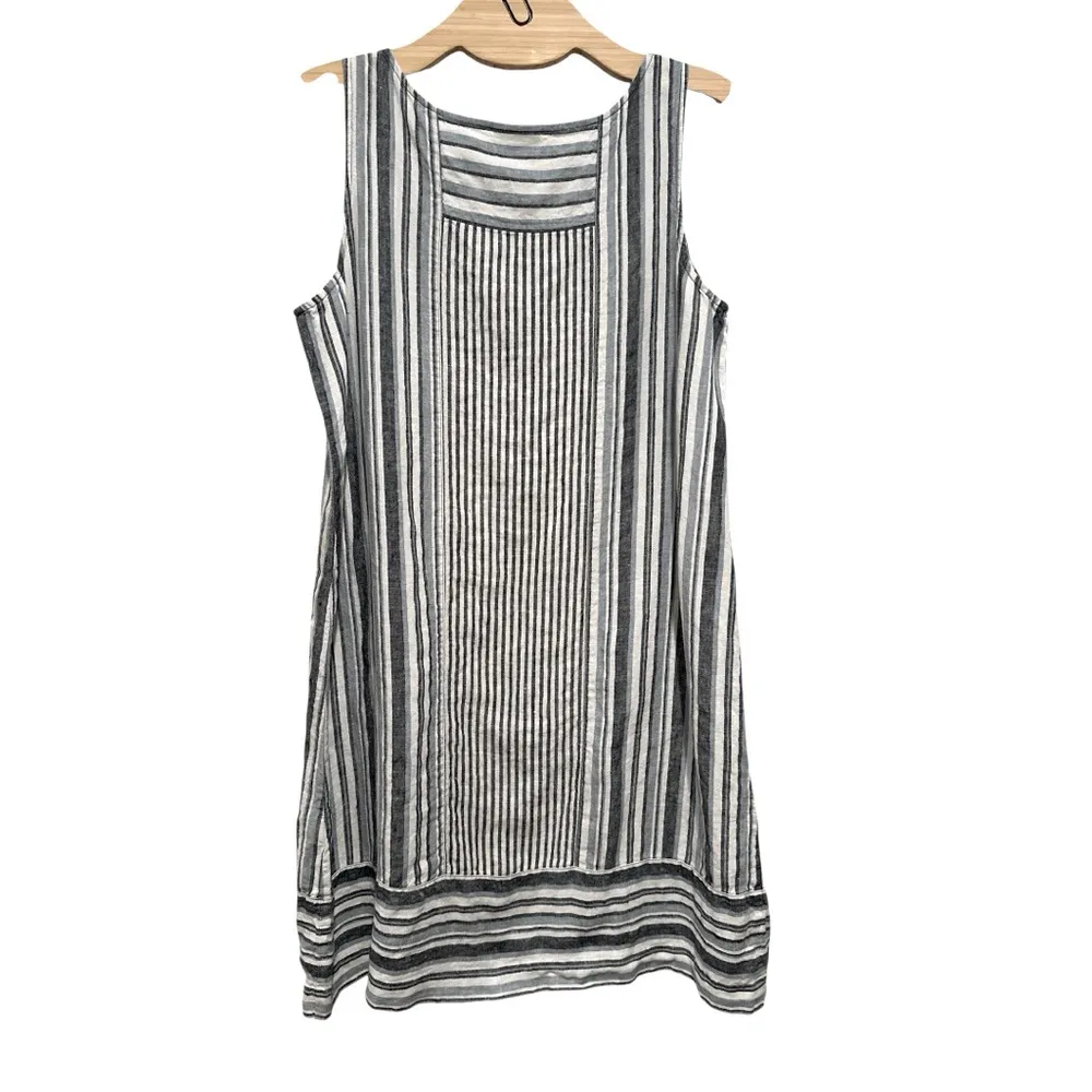 J.JILL LINEN SLEEVELESS STRIPED SHIFT BLUE WHITE DRESS MP - Image 3