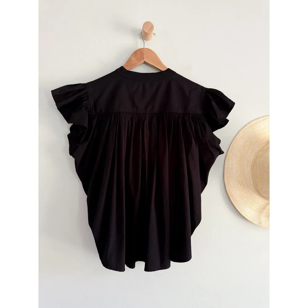 Madewell | NWT | Poplin Shirred Button-Up Shirt in Jet Black | Sz M - Image 10