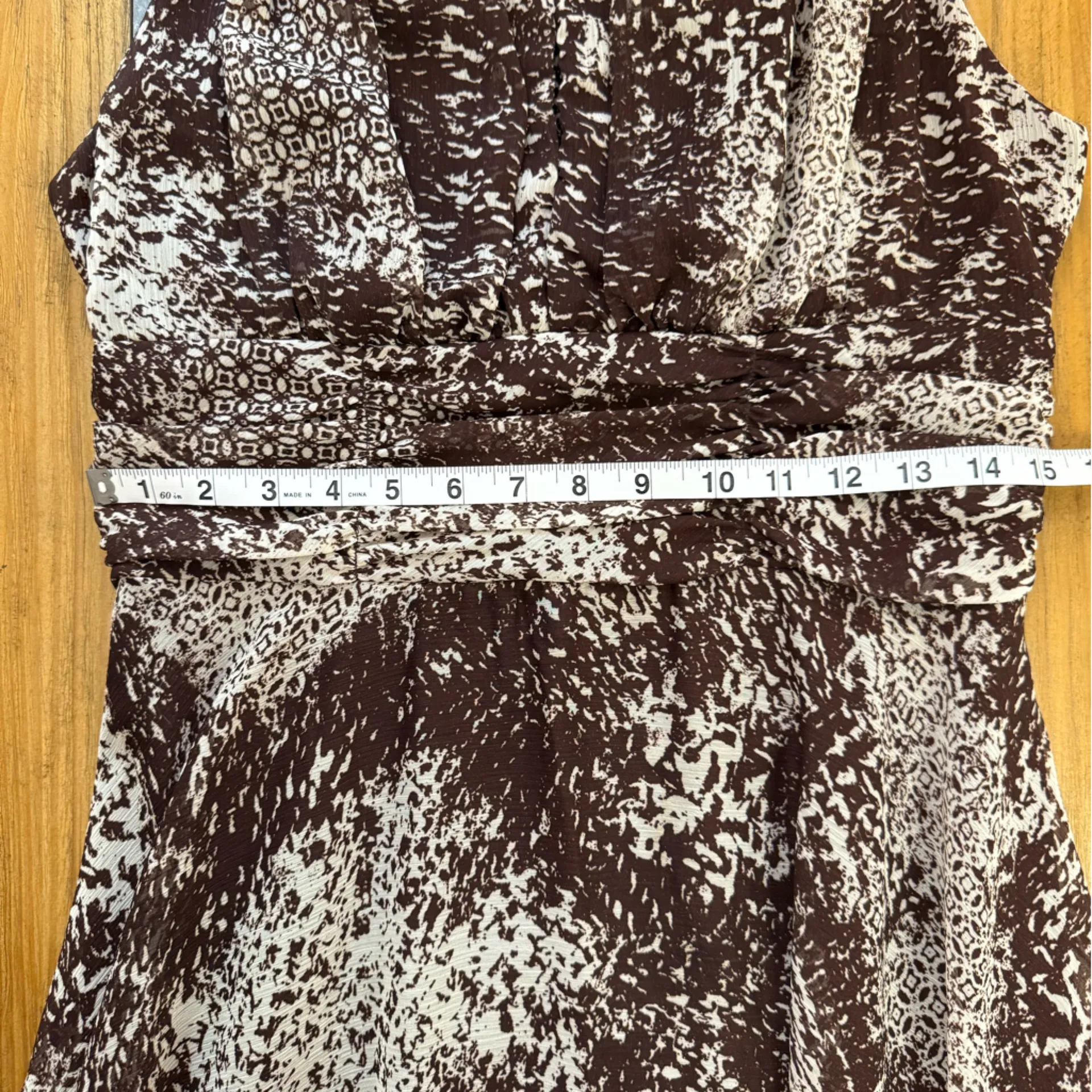 Connected Apparel Brown Abstract Animal Print Sleeveless Ruched Size 12 - Image 9