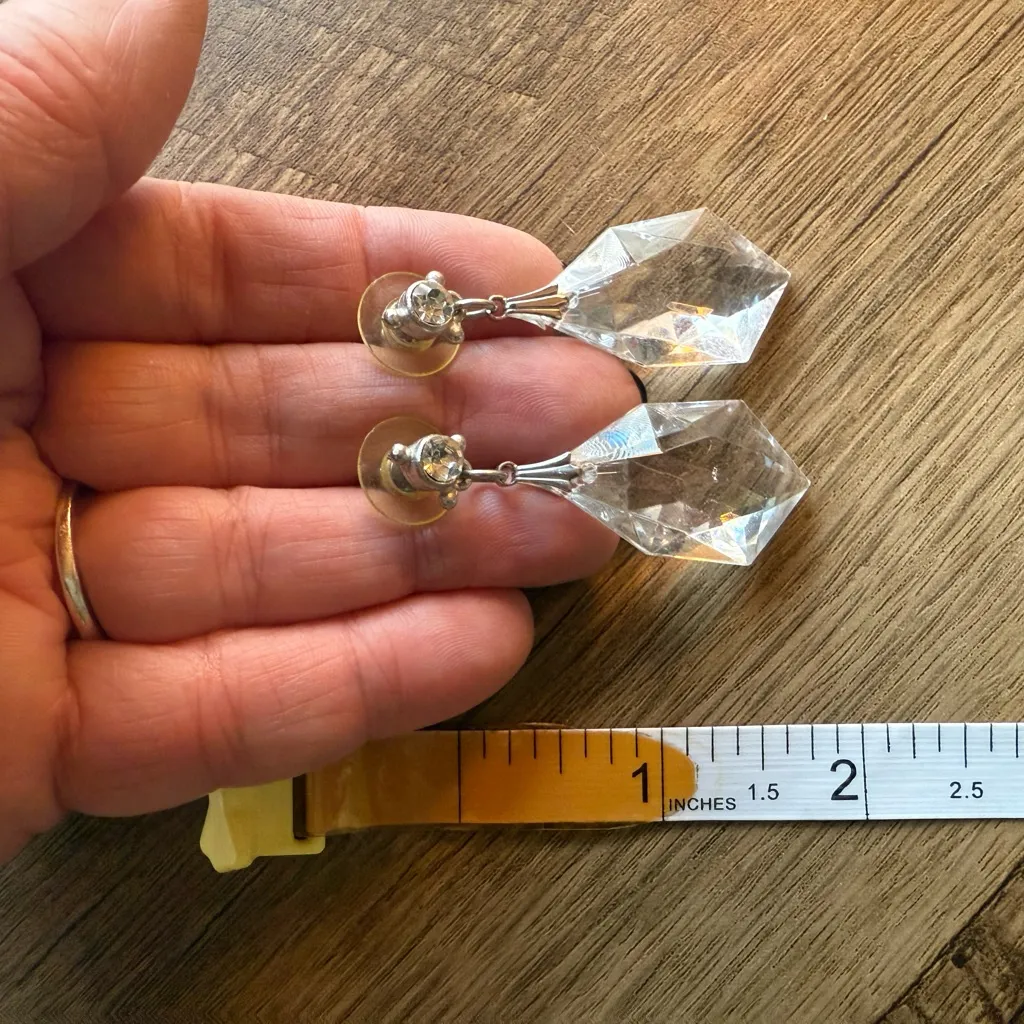 Faux Crystal Glass Dangle Drop Earrings Silver Tone Rhinestone Post Estate Sale - Image 4