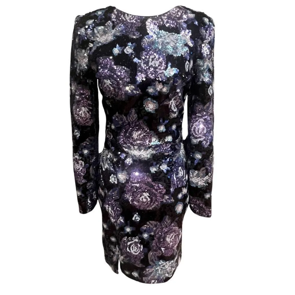 NWOT Dress the Population Nathalia Sequin Floral Long‎ Sleeve Mini Dress size xs - Image 5