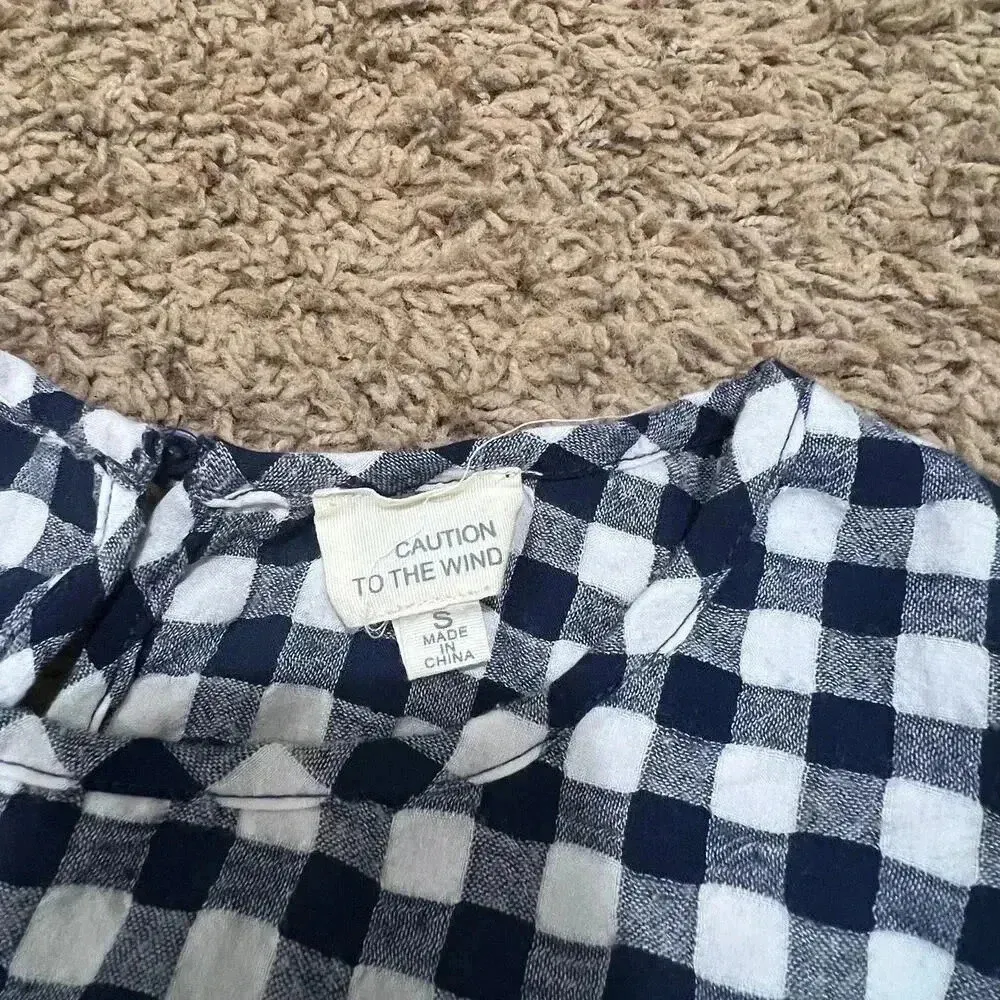 Caution to the Wind Women's Gingham Shirt Size S Bell Sleeve Casual - Image 2