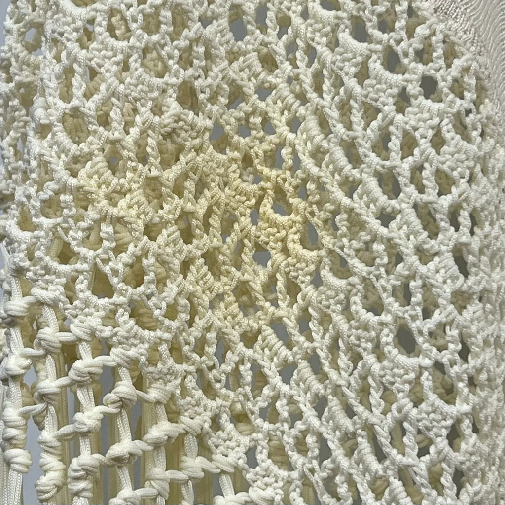 NWT BCBG Maxazria one size Cream Fringe Sleeveless crochet poncho silk blend SEE - Image 13