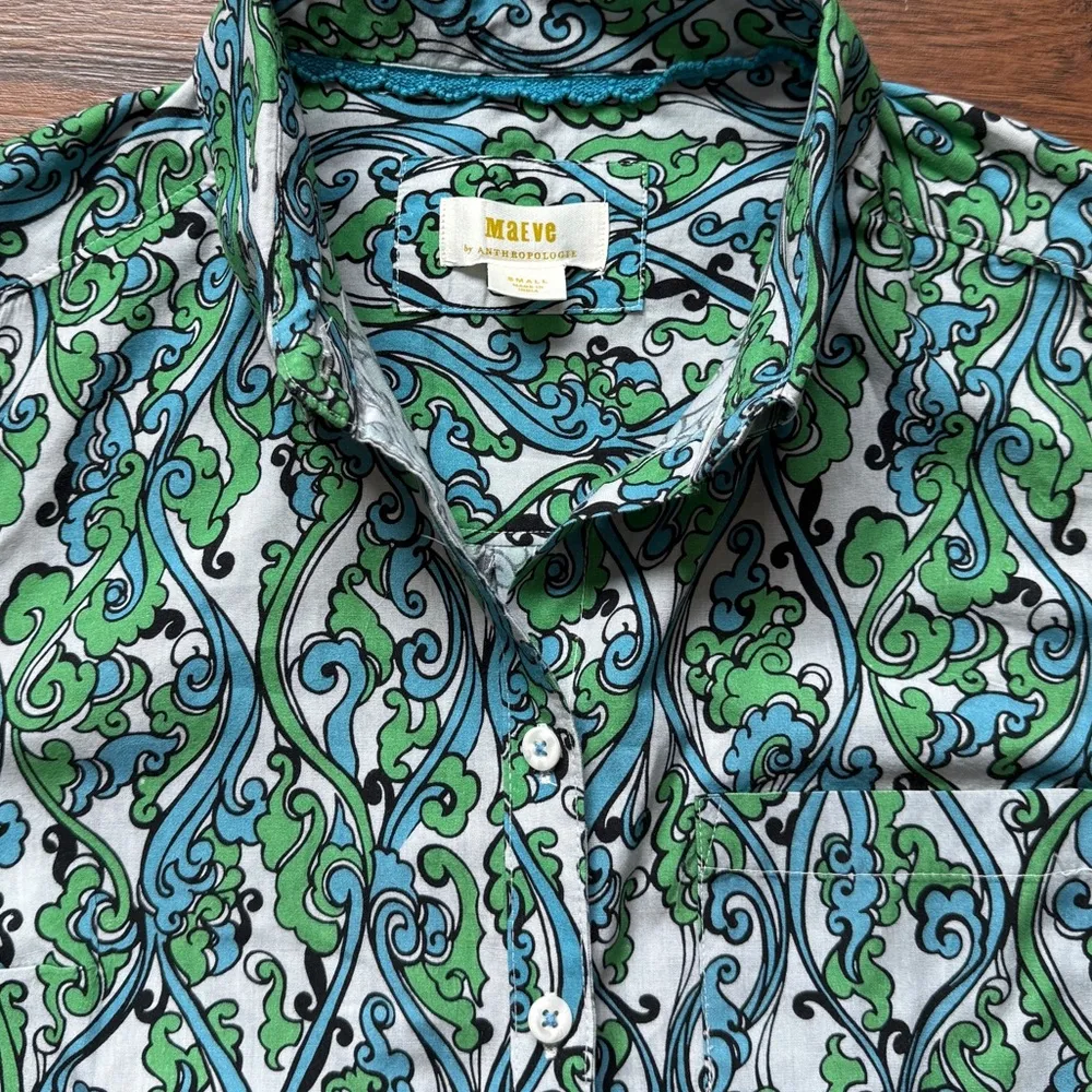 Anthropologie Maeve Paisley Print Button Down Long Sleeve Blouse Size Small NWOT - Image 4