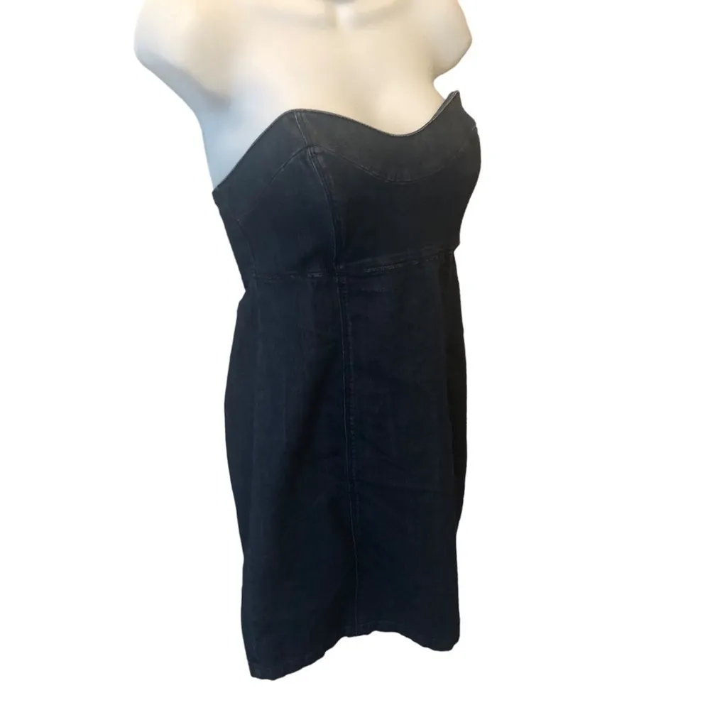 Y2K  Denim Strapless Mini Dress Smocked Back Stretch M Bachelorette - Image 3