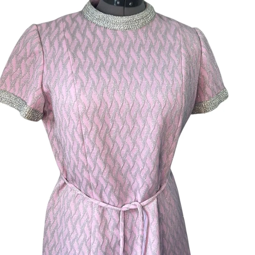 Women’s Vintage MCM pink silver short sleeve midi party dress size medium - Image 2