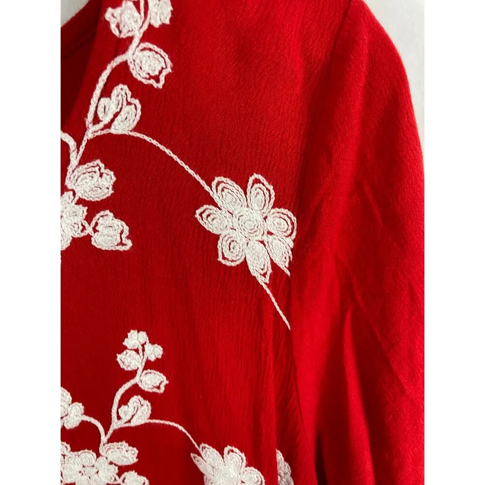 Umgee Red Embroidered Floral Dress Size Large - Image 3