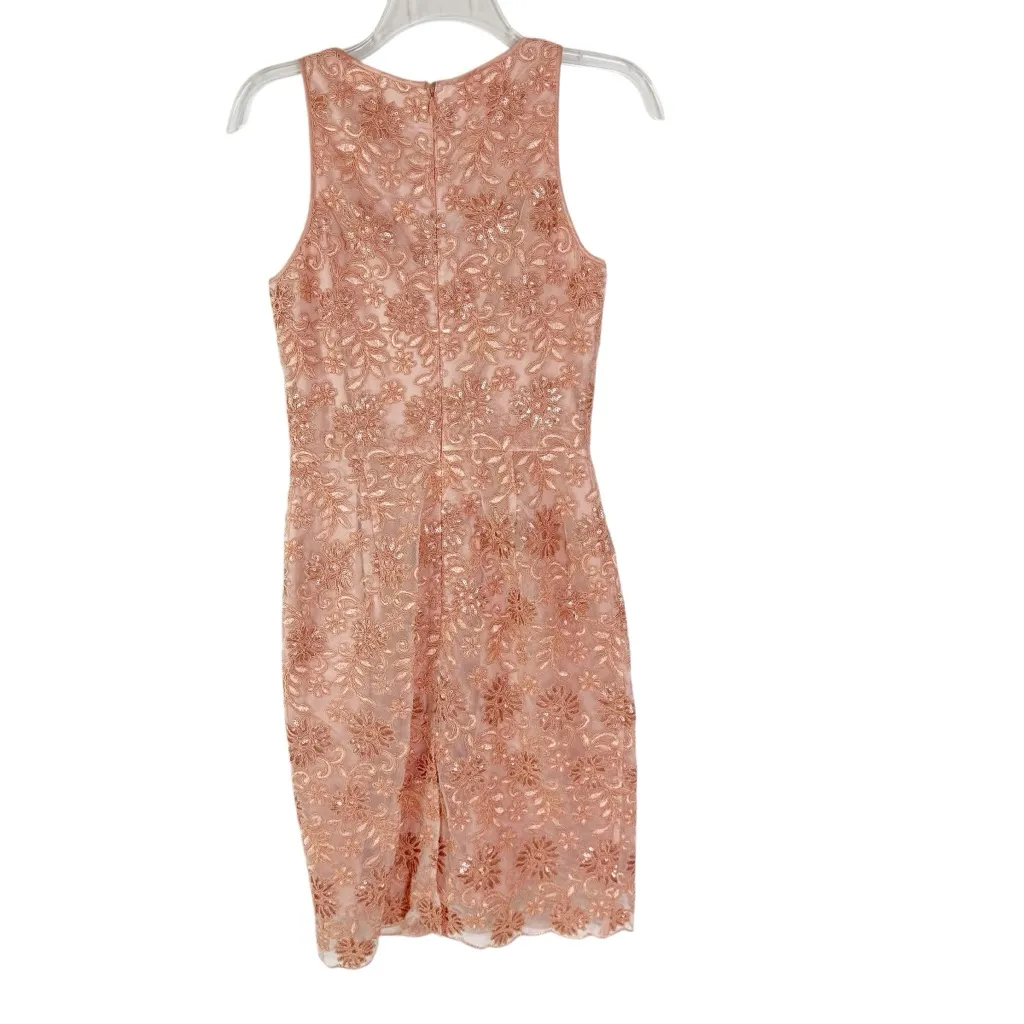 NWT Katherine Kelly Lace Dress Sheath Mesh Overlay Sequin in Peach Pink Size 2 - Image 5