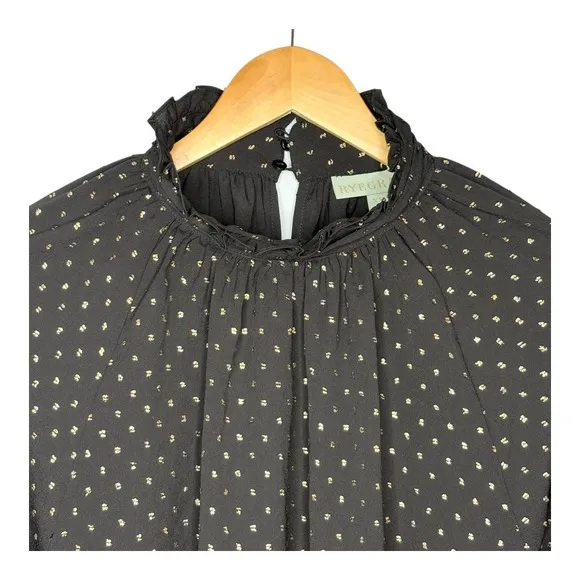 Ryegrass Blouse Ruffle Mock Neck Long Sleeve‎ Gold Dot Black Women Plus Size XXL - Image 2
