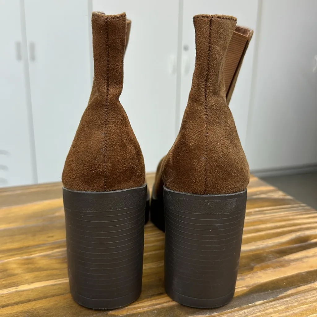 Soda Editor Brown Lug Sole High Heel Chelsea Ankle Boot Double Elastic Gore 5.5 - Image 2