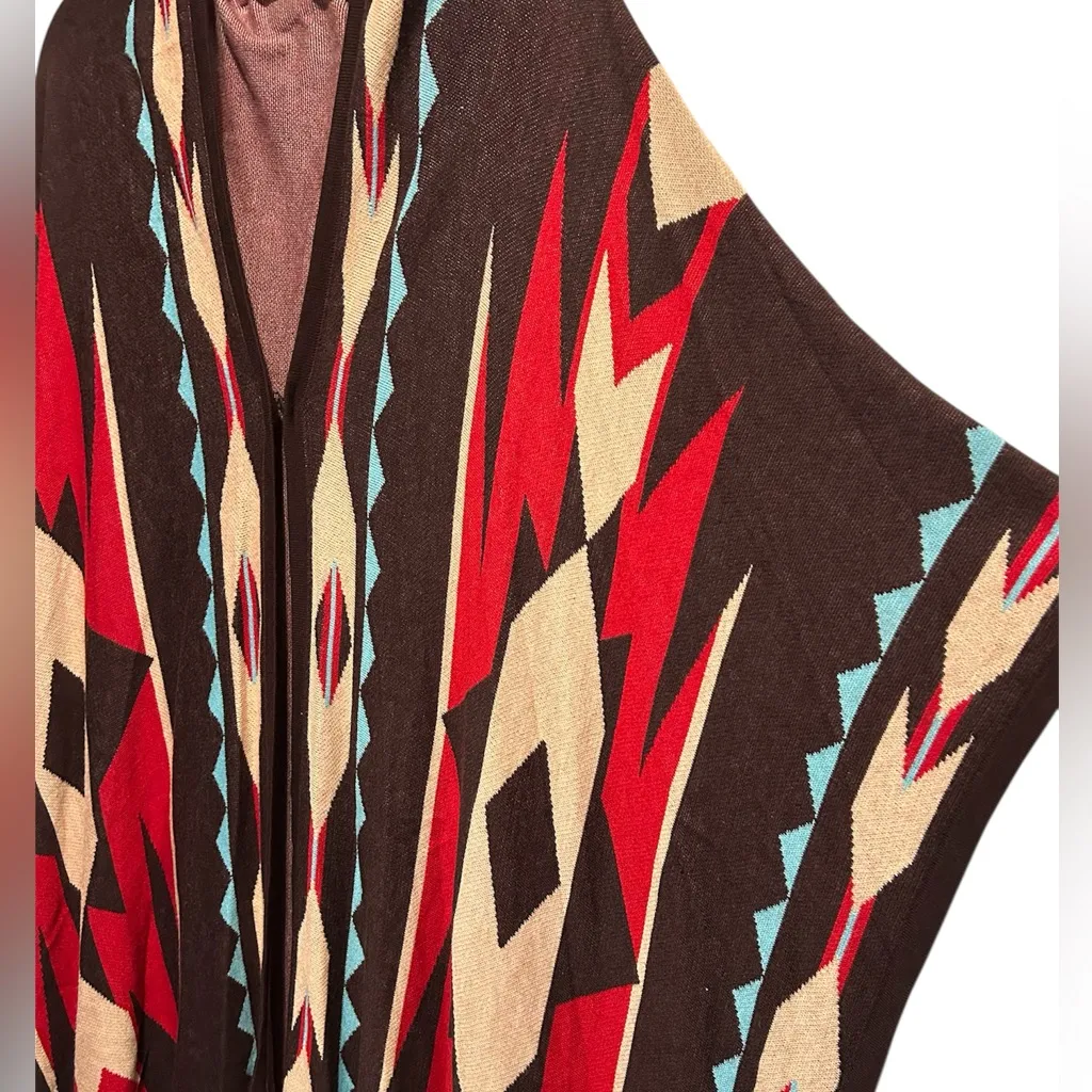 Rancho Estancia Western Aztec Print Shawl Poncho Red - Image 4