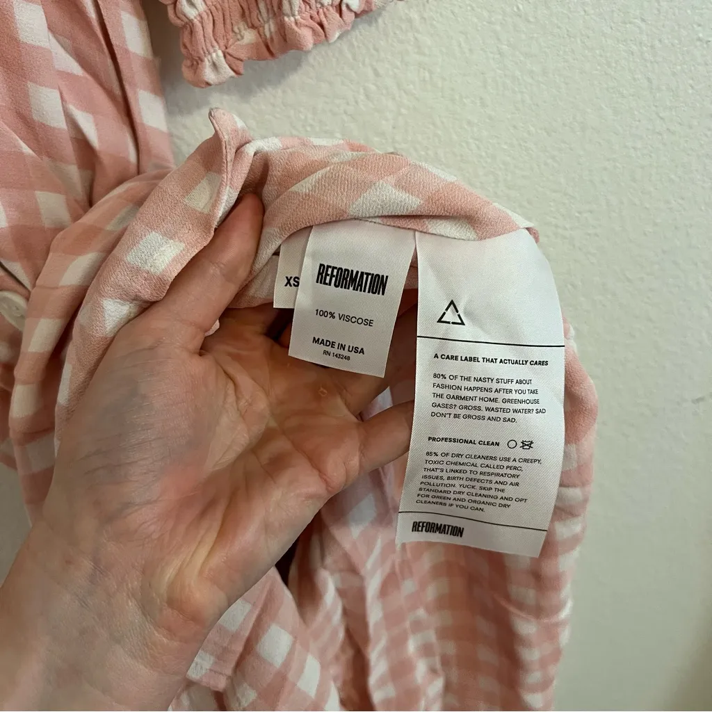 Reformation Pink Gingham Midi Joanie Dress - Image 6