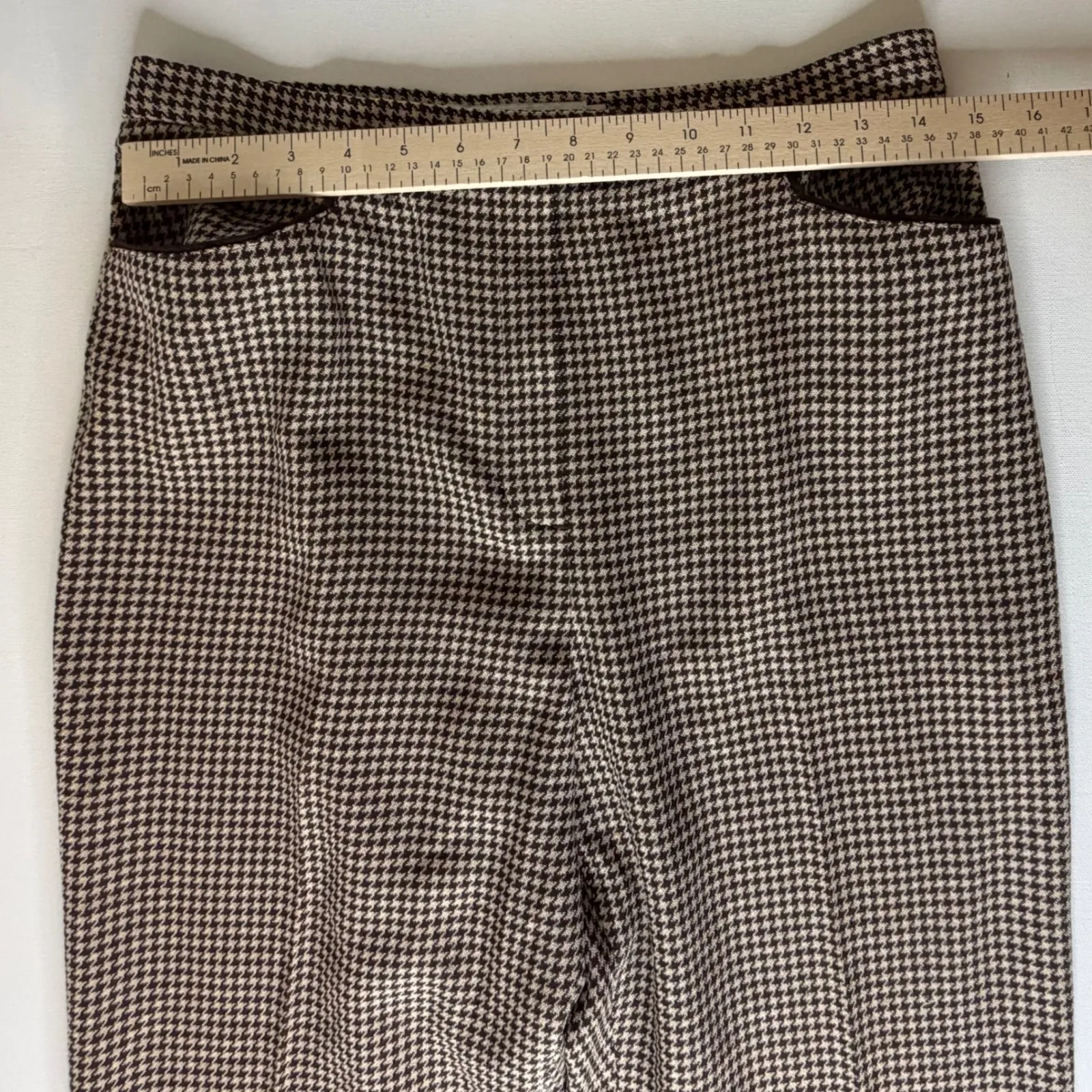 Garfield & Marks Continental Pkt Pants Sz 8 VTG Houndstooth USA Academia Office Brown - Image 9