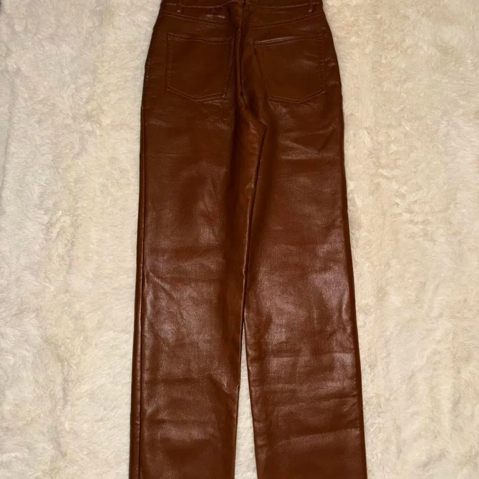 Aritzia Wilfred Melina Faux Leather Cognac Pants Size 2 NWOT - Image 3
