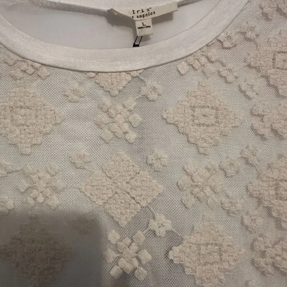 Iris Basic Textured Blouse Scoop Neck Long Sleeve Sweater White W Large NWT - Image 5