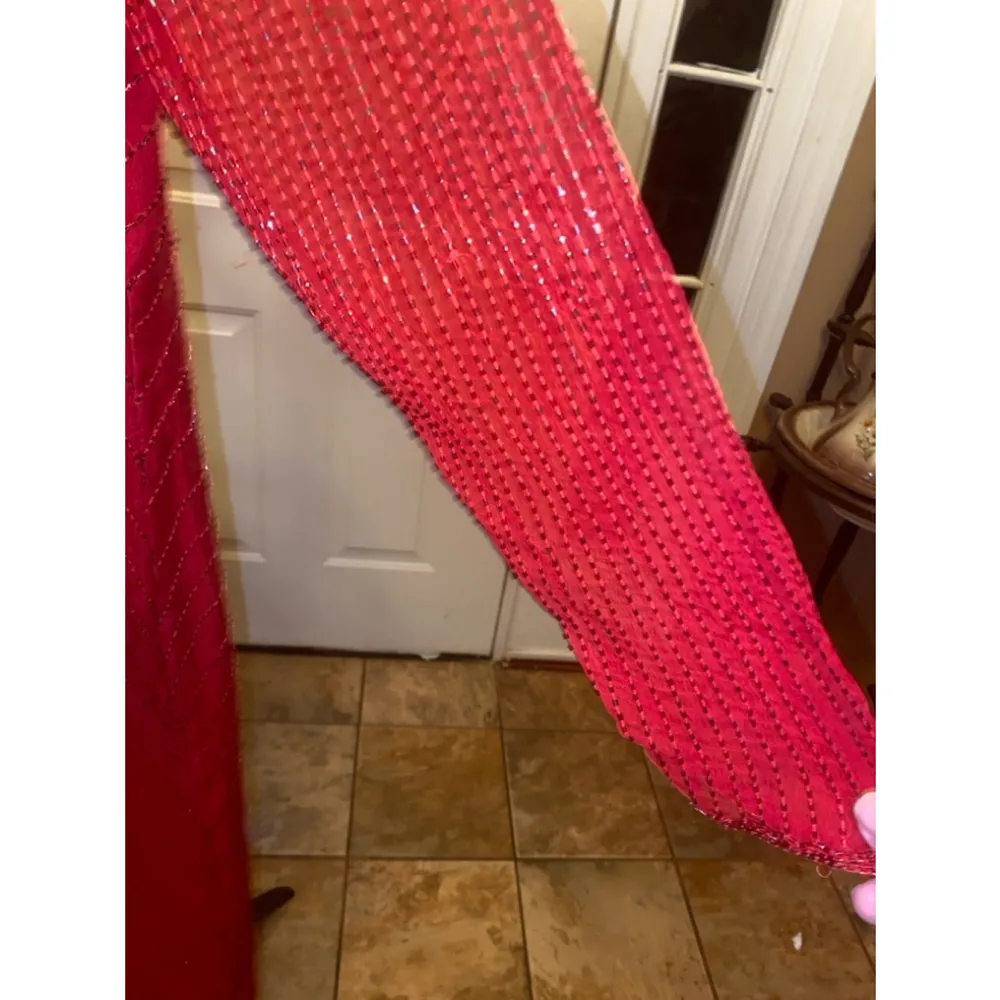 Women's Vintage STENAY Red Long Sleeve Silk Beaded Dress Size L Size L - Image 3