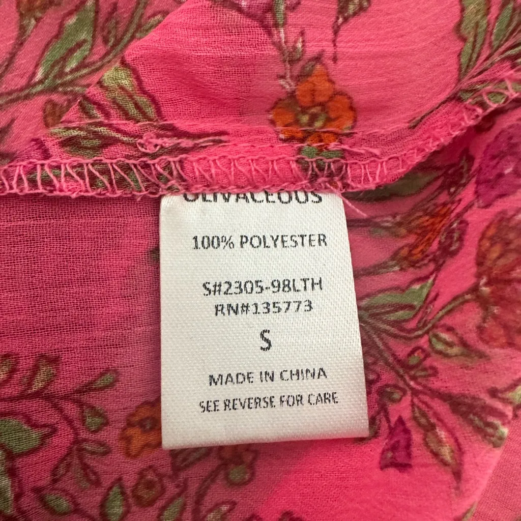 Olivaceous Pink Floral Boho Top Blouse Flare Sleeves Loose Flowy NWT Small - Image 9