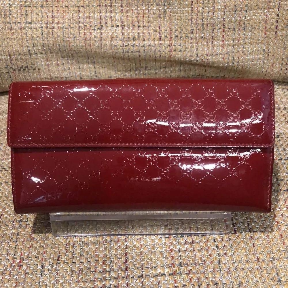 GUCCI GUCCISSMA Wine Patent Leather Continental Bifold Wallet Gold Heart Lock - Image 15