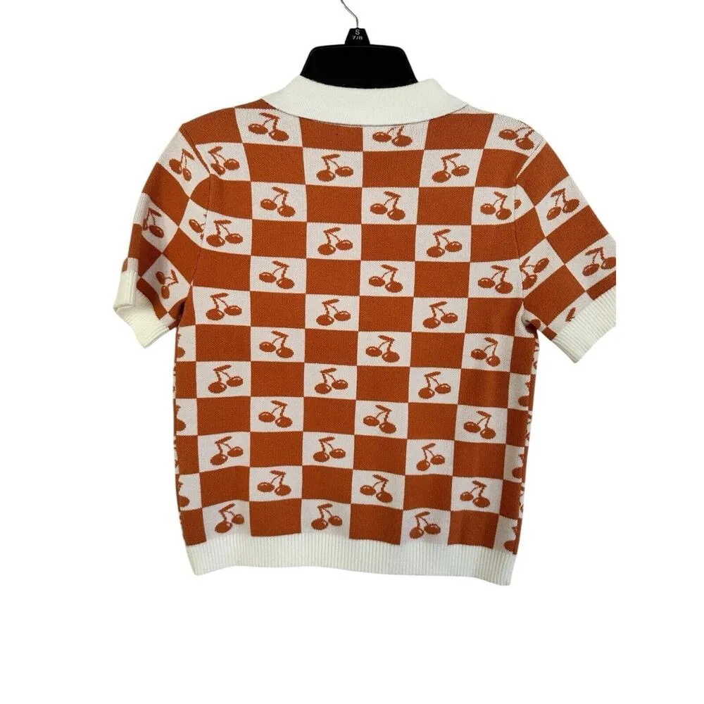 Forever 21 Cherry Checkered Sweater-Knit Top Size Small - Image 4