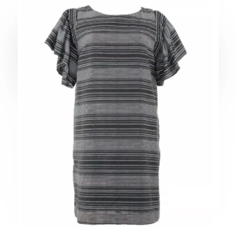 Moon River Anthropology Striped Black and Gray Officecore Dress Ruffle Sleeves - Image 2