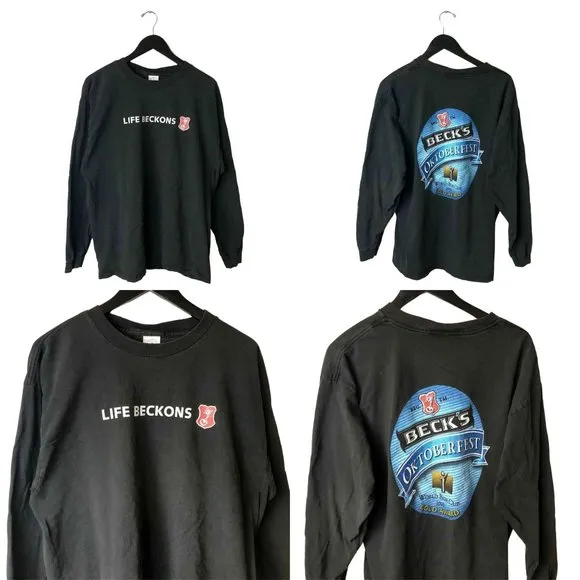 2002 Vintage Life Beckons Beck's Oktoberfest T Shirt Y2K Graphic 100% Cotton XL - Image 2