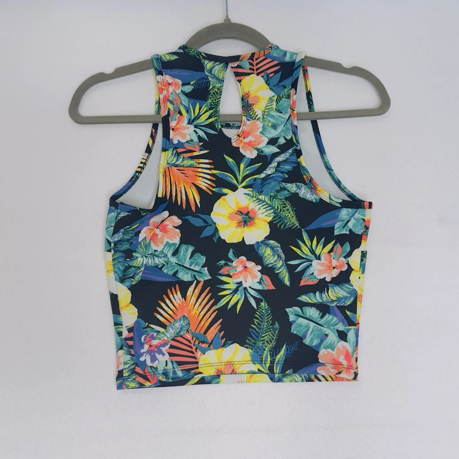 Decree Tropical Floral Print Crop Tank Top Racerback Keyhole Cutout XS - Image 4