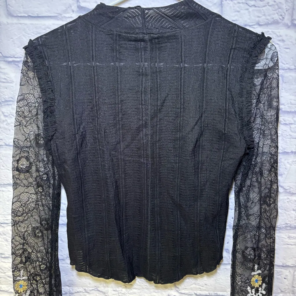 Free People Don't Blame Me Cuff top Embroidered Bell Sleeves Bohemian Sheer Lace - Image 9