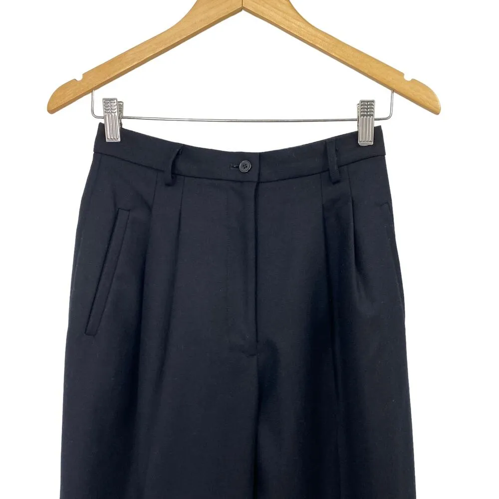Vintage 90s Casual Corner Pure Wool Pants High Rise Pleated Front Cuffed Black 6 - Image 3