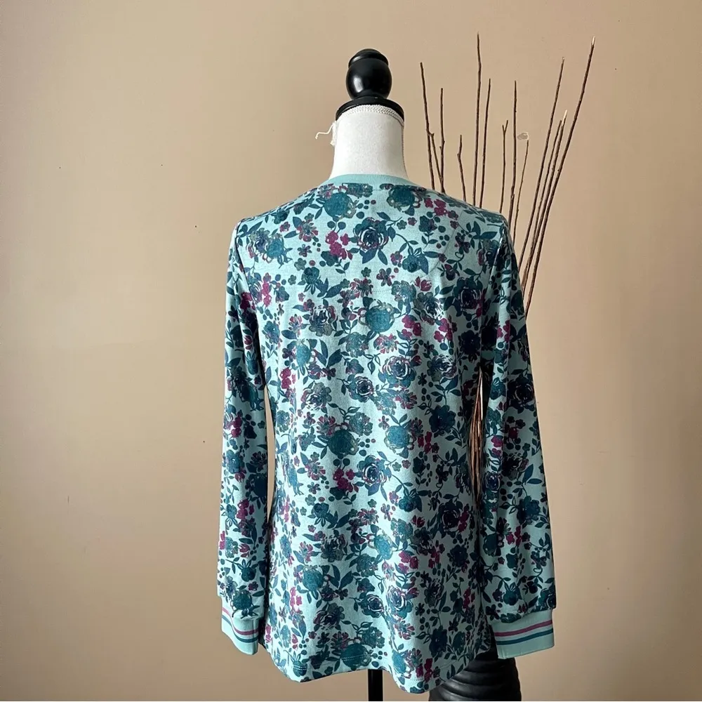 DENIM & CO | Teal Floral V-Neck Knit Top Sz XS - Image 6