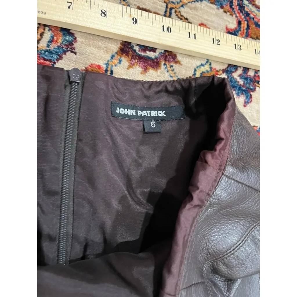 John Patrick Womens Black Genuine Leather Pencil Skirt Size 6 Lined Midi Classic - Image 2