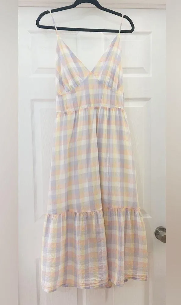 Jessica Simpson Checked Plaid Sleeveless A-Line Midi Dress Pastel Sz Large - Image 4