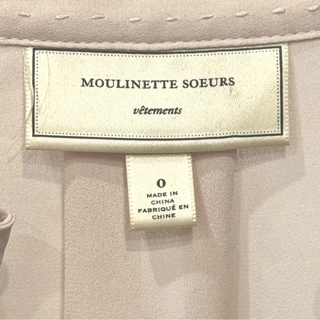 Sz 0 Anthropologie Molinette Soeurs Soft Pink Blouse with Lace + Silver Buttons - Image 4