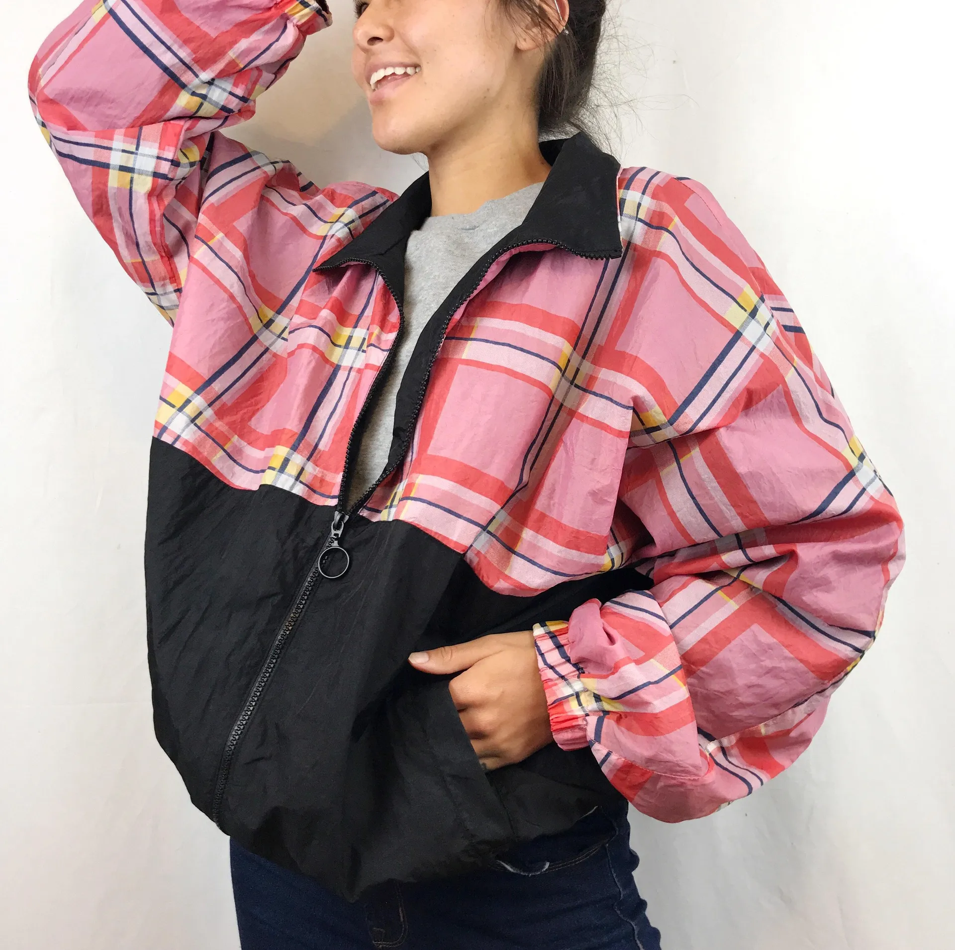 Topshop Plaid Windbreaker Jacket - Image 2