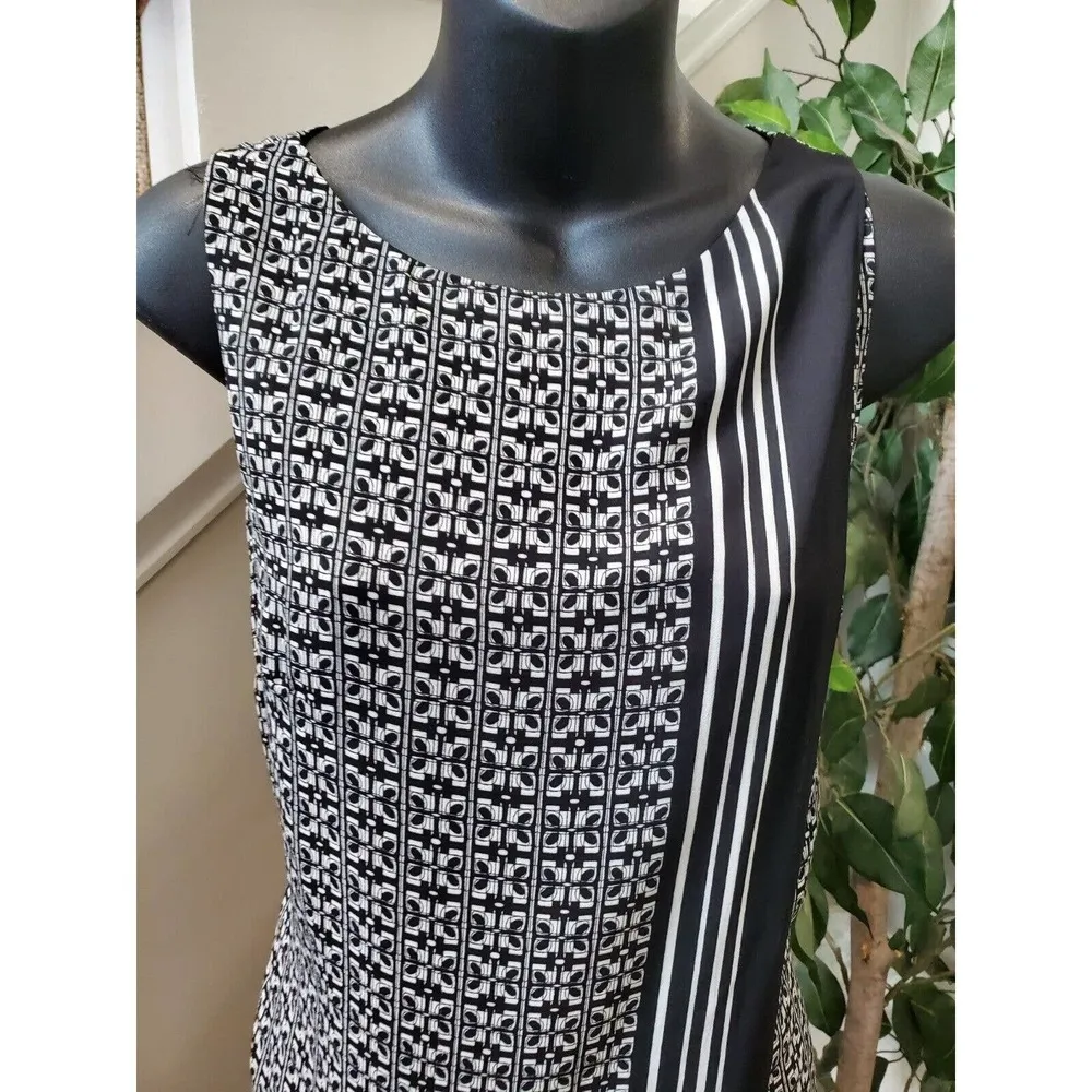 Max Studio Women's Black & White Round Neck Sleeveless Knee Length Dress Size XS - Image 5