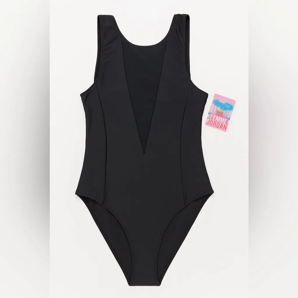 Emme Jordan Black One Piece‎ Swimsuit V Neck Sleeveless Size S - Image 2