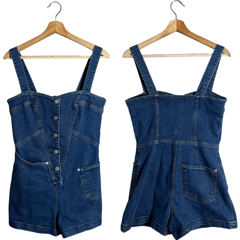 7 For All Mankind Asymmetrical Seam Denim Romper Womens XS Blue Western Bohemian - Image 5