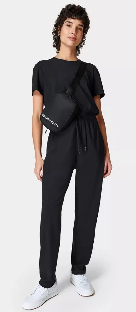 NWT Sweaty Betty Explorer Black Jumpsuit Relaxed Fit Drawstring Waist Size 4 - Image 1