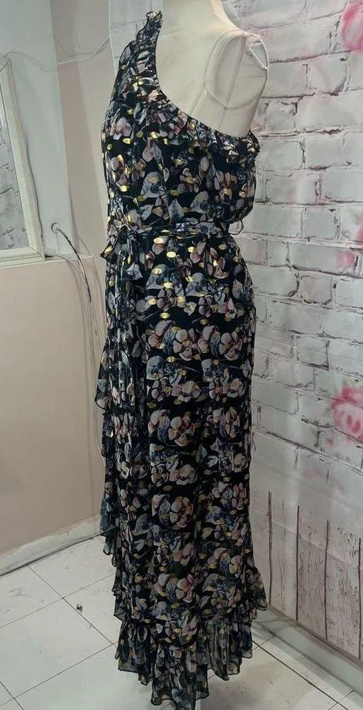 Dalia MacPhee Women's One Shoulder Tie Waist Floral Flowy Dress Multicolor M Size M - Image 5
