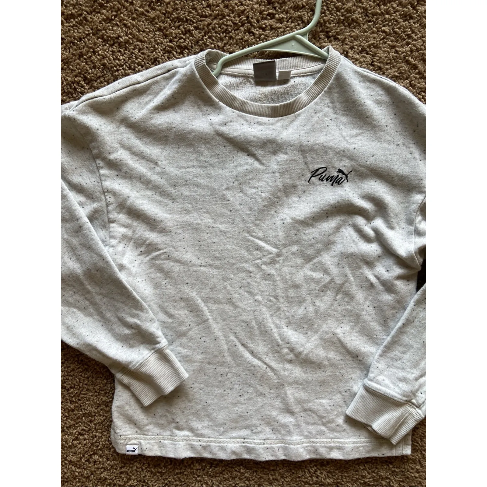 Puma Speckled Light Gray Grey Crewneck Sweatshirt Activewear Top Shirt Women XS‎ - Image 3