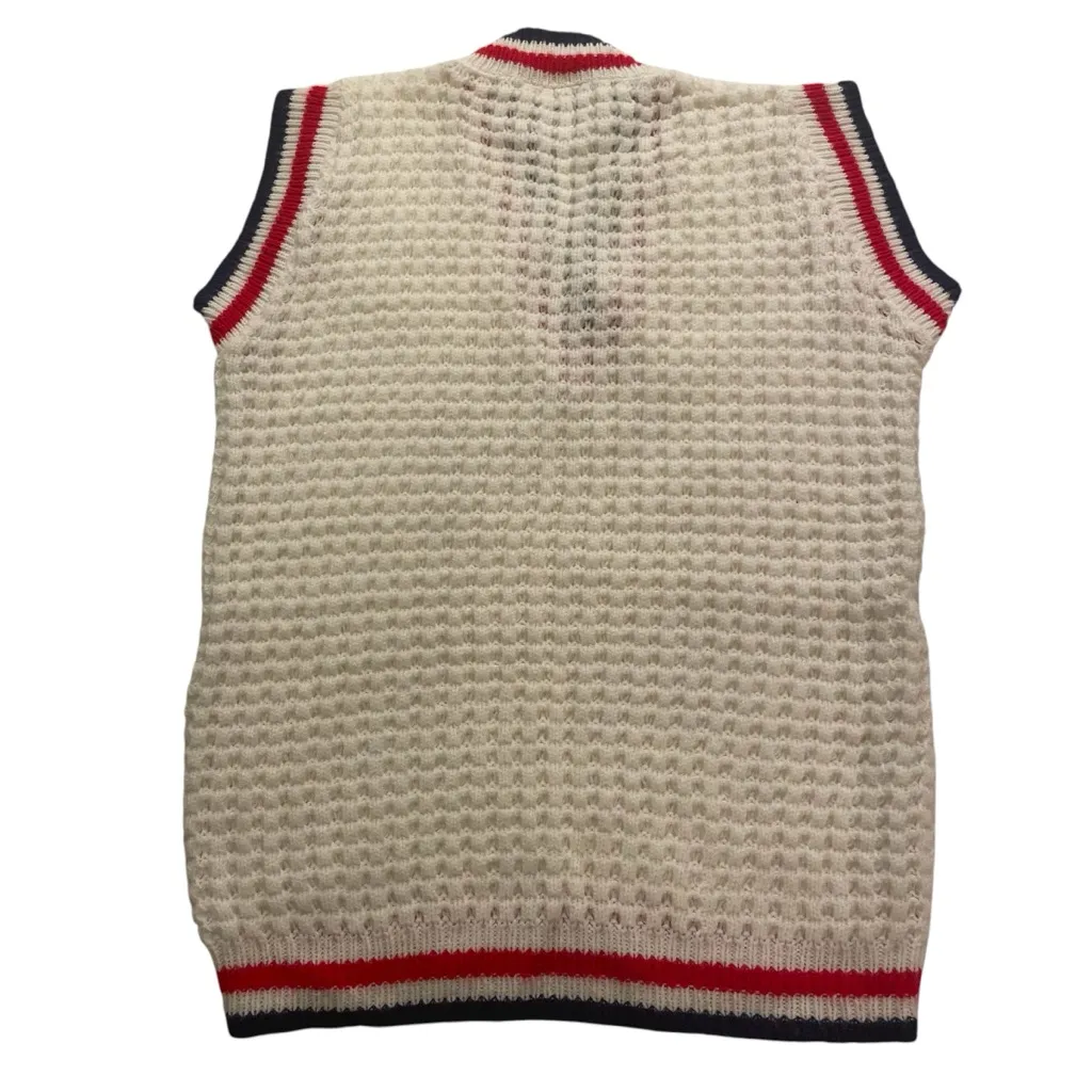 Vtg 80’s Spincraft Knitting Mills Block Knit Sweater Vest Women’s Med White Red - Image 2