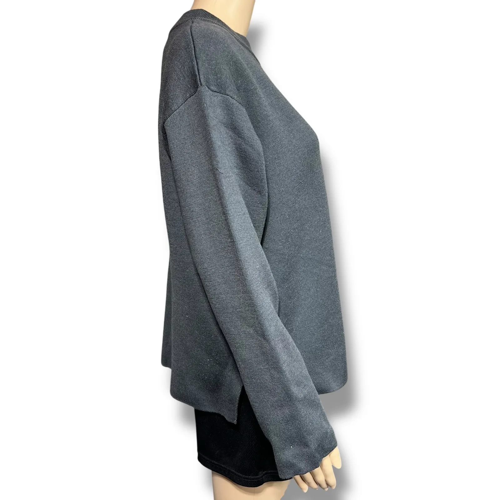 MUJI Womens Wool Blend Knit Sweater Pullover Mock Neck Relaxed Fit Gray Med Larg - Image 2